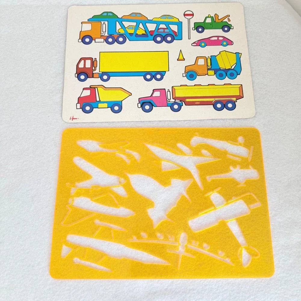 Hano Vintage 1987 Transportation Stencils & Cards Set 4pc Kids Art Hong Kong
